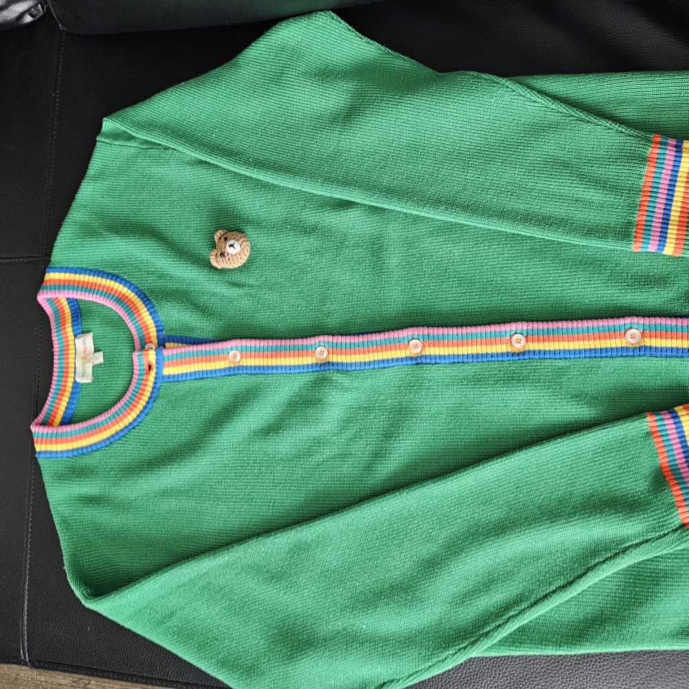 Teddy Fresh Green Cardigan with Rainbow Trim